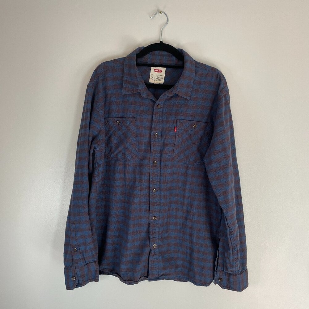 Levi's Men's Flannel Blue and Gray Checkered Size L